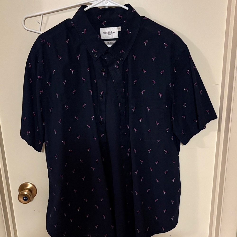 Goodfellow & Co Navy Flamingo Print Shirt